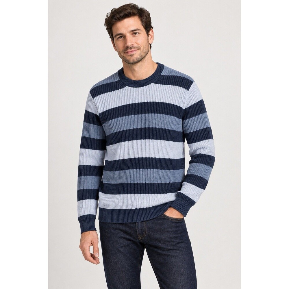 Michael Kors Men’s Large Striped Ribbed Cotton Crewneck Sweater Blue NWT $148